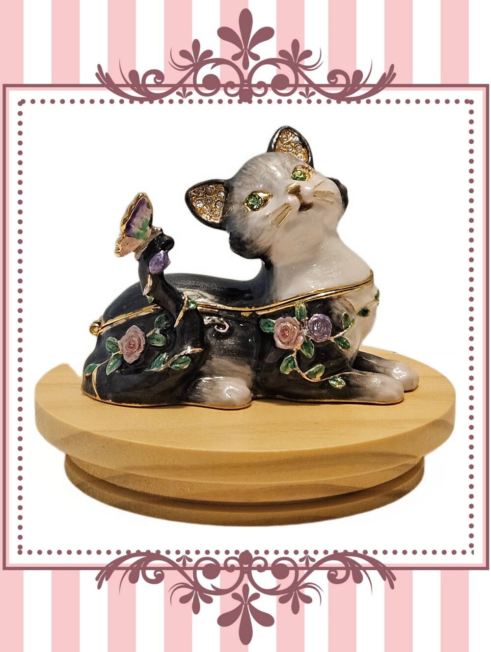 Black & White Kitten With Butterfly Trinket Box